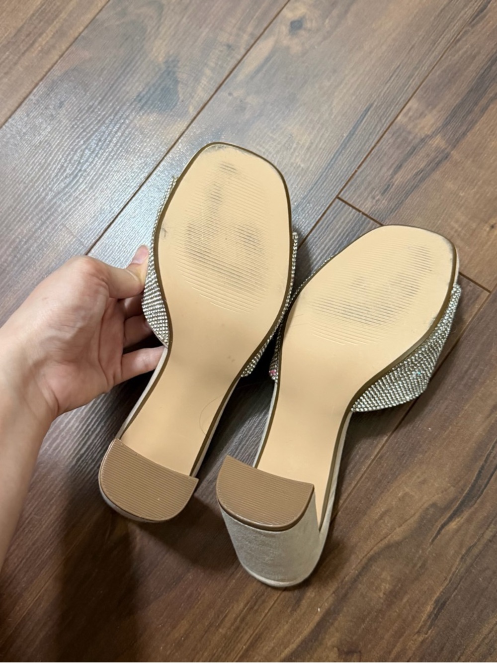 Steve Madden Beige Rhinestone Slide Heels - Picture 3 of 4
